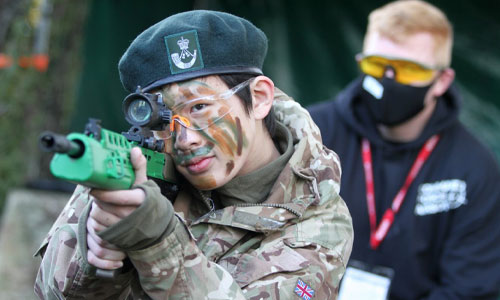 Student dressed as army on field day