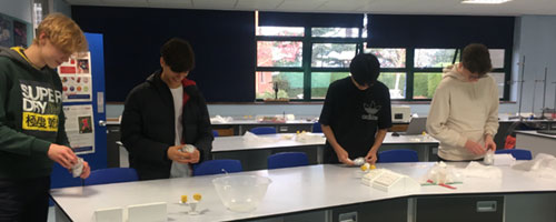 Students doing science experiments on field day