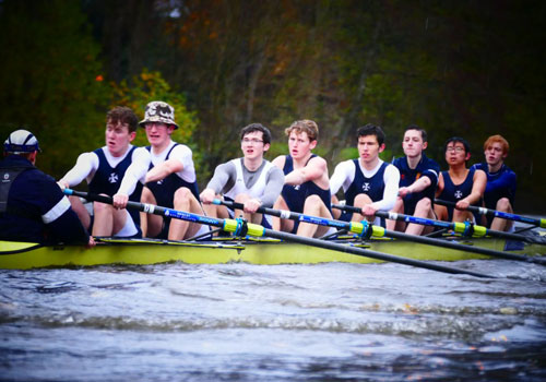 Students rowing in virtual match